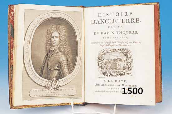 HISTOIRE D'ANGLETERRE, PAR DERAPIN TOYRAS, 10 BäNDE, 1724, MIT ZAHLREICHEN KUPFER- STICHKARTEN UND ABBILDUNGEN, LEDEREINBäNDE MIT ...