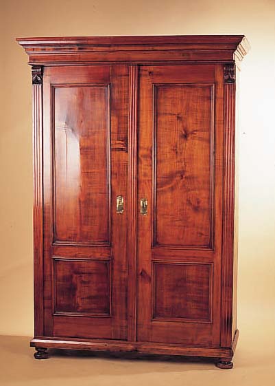 SCHRANK, UM 1890, KIRSCHBAUM MASSIV, ZWEI- TüRIG, ALTERS- UND GEBRAUCHSSPUREN, CA. 185 X 128 X 60 CM
