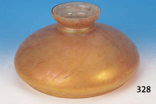 LAMPENSCHIRM, LöTZ, UM 1900, GLAS, D. 38.5 CM, H.22 CM, ZARTER MILCHGLASINNEN- üBERFANG, PAPILLONDEKOR, LüSTRIERT, MIN., ...