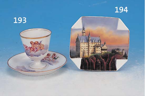 ZIESCHäLCHEN, ROSENTHAL, UM 1898, PORZELLAN, LITHOGRAPHIERT,, 11 X 12 CM, BERIEBEN, NEUSCHWANSTEIN