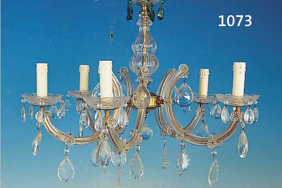 DECKENLAMPE, ITALIEN, 50/60ER JAHRE, GLASGEHäNGE, 5 BRENNSTELLEN, H. CA. 47 CM, D. CA. 60 CM, FUNKTION NICHT GEPRüFT