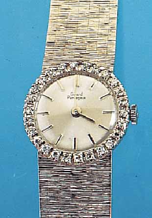 GIRARD PERREGAUX DAMENGOLDBANDUHR, SCHWEIZ UM 1965, NEUTR. WG 750/000-GEH. RODH. INCL. WG-GLIEDERB., AUFWEND. LüNETTE M. 26 8/8 DIA- MANTEN ZUS. ...