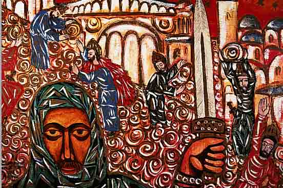 LIPSKY, ANTIKE DARSTELLUNG, ÖL/LWD., SIGN. U. DAT. 1986, 60 X 80 CM, MEHRERE FARBABBLäT- TERUNGEN