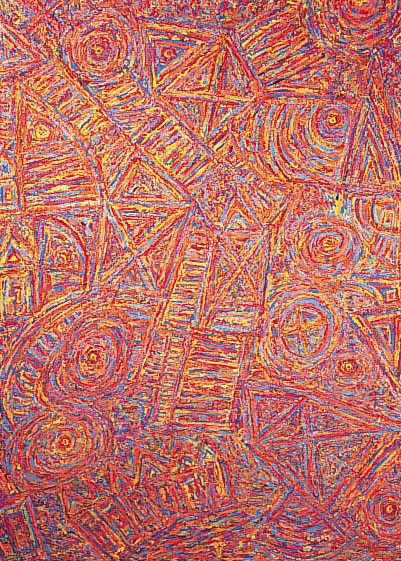 Borgacheff, abstrakte Komposition, Öl/Spanplatte, dat. 1979-1982, 74 x 50 cm