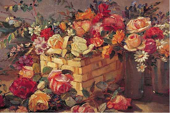 ULSAMER, J., ANFANG 20. JH., ROSEN IN GE- FLOCHTENENM KORB, ÖL/RUPFEN, SIGN., 60 X 92 CM, R.