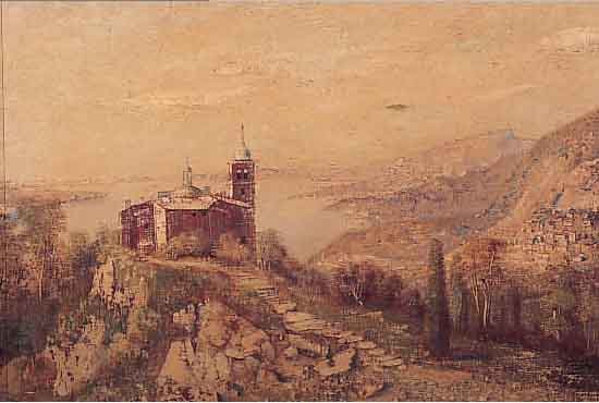 UNBEK. KüNSTLER ANFANG 20. JH., MEDITERRANE LANDSCHAFT MIT KLOSTERANLAGE UND AN BERGHANG LIEGENDER ORTSCHAFT, FARBLICH SEHR FEIN ABGE- STUFT, ...