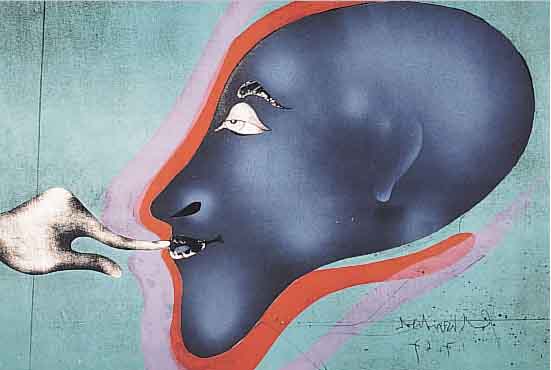 WUNDERLICH, PAUL, *1927, HIER: BLAUER KOPF, FARBLITHOGRAPHIE, IM STEIN SIGN. U. DAT. (19)72, 44 X 56 CM, R.