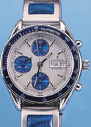 FESTINA ARMBANDCHRONOGRAPH AUTOMATIK, REF.- NR. 5258, SCHWEIZ UM 1998, EDELST. POL., BODENU. KRONE GESCHR., UNGETR. LAGERW., BED.-ANL., ...