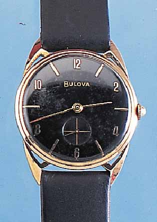 BULOVA HERRENARMBANDUHR, REF.-NR. B173910, USA UM 1957, METALL M. GG-AUFLAGE, BETONTE BANDANST., GLASR. GEDR., ORIG.-BLATT L. FL., KL. SEK. ...