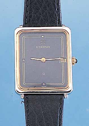 ETERNA HERRENARMBANDUHR QUARTZ, REF.-NR. 122-6147-20,M, SCHWEIZ UM 1988, EDELST. POL., SCHMUCKKRONE, LüNETTE HART VERG., MINERAL- FLACHGL., ...