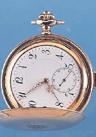 HERRENTASCHENUHR SAVONETTE, SCHWEIZ UM 1920,METALL ROTVERG., SCHWERE AUSF., 1/4-STD.- REPETITION, EMAILBL., ZEIGERSTELLSCHIEBER IN- NEN 4, WERK ...