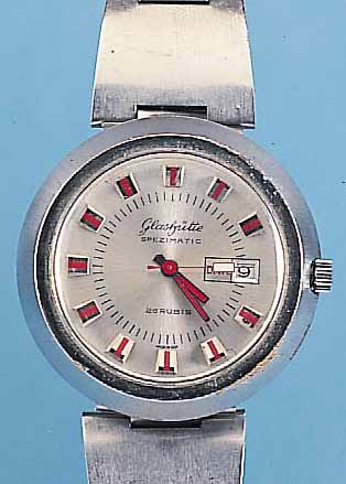 KONVOLUT: 2 GLASHÜTTE HERRENARMBANDUHREN, BEIDE METALL MASSIVGEH. HARTVERCHR., BöDEN GEDR., 1X SPEZICHRON, 22 ST., NUR DATUM, KAL. 11-27, ...