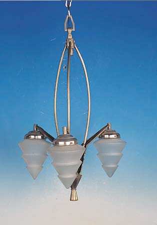 DECKENLAMPE, FRANKREICH, ART-DECO, 30ER JAHRE, METALLFASSUNG, PREßGLASSCHIRME, H. 70 CM, ELEKTR. NICHT GEPRüFT, ALTERSSPUREN