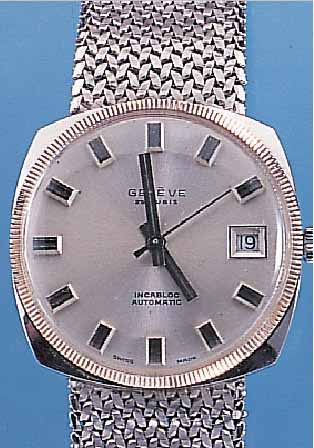 GENEVE HERRENGOLDBANDUHR AUTOMATIK, SCHWEIZ/DEUTSCHLAND UM 1967, WG 585/000-GEH. INCL. WG-FLECHTBAND RODH., BODEN U. GLASR. GEDR., ...