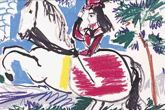 PICASSO, PABLO, 1881-1973, FüNF FARBLITHOS, REITERDARSTELLUNGEN, JE CA. 26 X 36,5 CM, PP