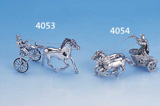 SILBERMINIATUR: SULKY, SILBER GEPR., VOLLPLASTISCHE DARSTELLUNG, GUMMIBEREIFTE RäDER BEWEGL., L. CA. 9 CM