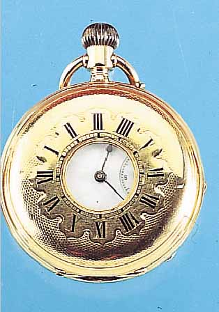 HERRENTASCHENUHR HALBSAVONETTE, REF.-NR. 62104, SCHWEIZ UM 1895, ROSE-G. 585/000, BEI- DE SCHALEN SYM. GUILL./BER., AUSSEN STD.-ZEI- CHEN SCHW. ...