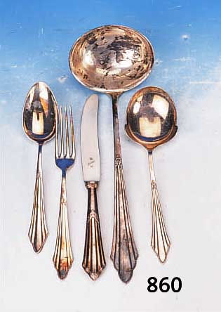 BESTECK, WMF, 20ER J., METALL VERSILBERT, BEST. AUS 11 GABELN, 10 MESSERN, 10 LöFFELN, 12 KAFFEELöFFELN UND 8 MOKKALöFFELN, 7 KUCHEN-LöFFELN, ...