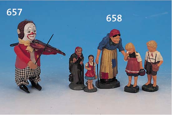 TANZFIGUR, SCHUCO, 50ER JAHRE, BLECH, Z.T. MIT FILZ BEZOGEN, 11.5 CM, VIOLINESPIELENDER AFFE, INTAKT, ALTERSSCHäDEN