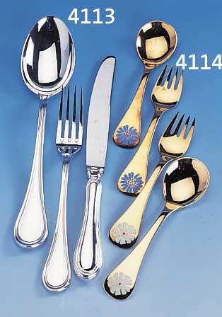 BESTECK FüR 6 PERSONEN, 925ER SILBER, NEUFADEN, BEST. AUS: 6 MESSER (GRIFFE GE- FüLLT, KLINGEN STAHL), 6 GABELN, 6 LöFFEL, 6 ...