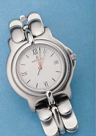 BERTOLUCCI HERRENARMBANDUHR, MODELL PULCERA,EDELSTAHLGEH. INCL. BAND M. FALTSCHLIEßE, QUARTZWERK, ZENTRALSEK., DATUM BEI 3, BODEN GEDR., AB ...