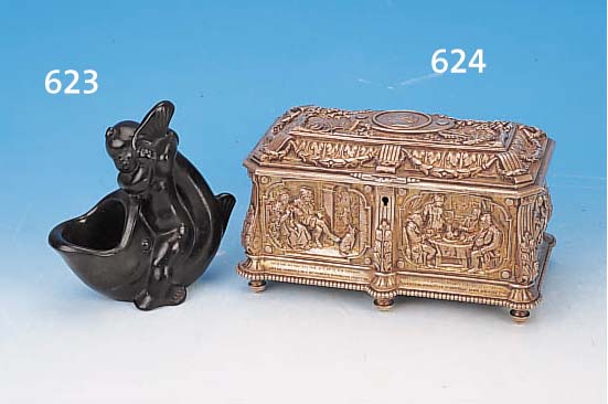 BRONZEFIGUR, DäNEMARK, 30ER JAHRE, PUTTO MITFISCH, H. CA. 14 CM