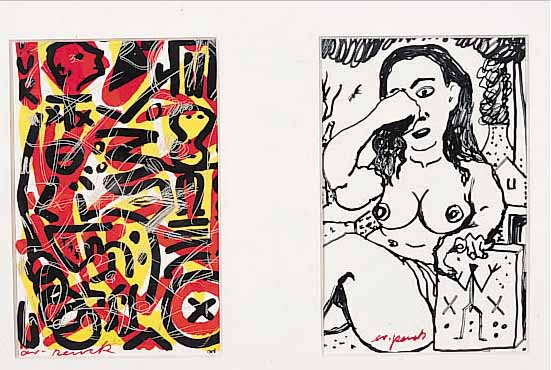PENCK, A.R., *1939 DRESDEN, VIER MULTIPLES, CA. 13 X 9 CM, ALLE HANDSIGNIERT, UNTER GLAS,,RAHMEN
