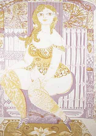 BACHEM, BELE, * 1916, LITHOGRAPHIE, 69 X 49,5 CM, DIE SCHöNE LUZIE AUF DEM BIDET, LEICHT GEBRäUNT, ALTERSSPUREN