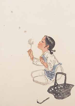 HU FAN WU, * 1894 CHINA, FARBHOLZSCHNITT, LöWENZAHN, STEMPELMARKE, 35 X 23 CM