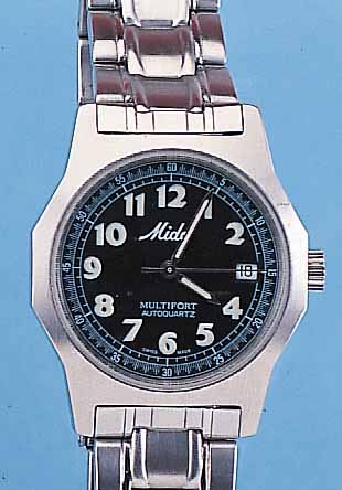 MIDO HERRENARMBANDUHR OCEANSTAR, REF.-NR. 8823, SCHWEIZ UM 1997, EDELST. MATT., ORIG.- EDELST.-BAND M. SICHERHEITSFALTSCHL., BEIDS. ...