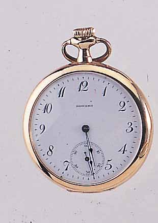 HOWARD HERRENTASCHENUHR LEPINE, REF.-NR. 119858, USA UM 1915, GG 585/000, AUßEN GLATT, BODEN VERSCHL. SCHMUCKMONOGR. "CEE", GOLDCUV. ...