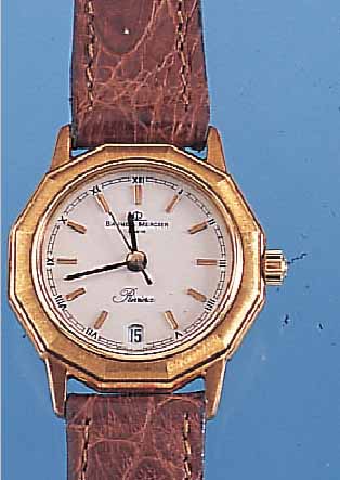 BAUME & MERCIER DAMENARMBANDUHR RIVIERA, REF.-NR. 83212-1, SCHWEIZ UM 1988, GG 750/000,BODEN U. KRONE GESCHR., BEI FERTIGST. WASSER- D., UNGETR. ...