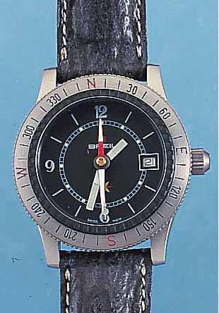 BREIL HERRENARMBANDUHR KOMPAß, REF.-NR. 146, METALL MATT VERCHR., EDELST.-BODEN GEDR.,KRONE GESCHR., DOPPELTVERGL. M. KOMPAß IM ZENTRUM, ...