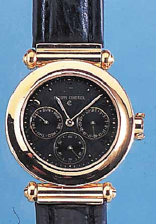 PHILIPPE CHARIOL HERRENARMBANDUHR CHRISTOPHER COLUMBUS, REF.-NR. 37/9/1568, SCHWEIZ UM 1992, METALL HARTVERG., LEDERB. M. TEILVERG. SCHLIEßE, ...