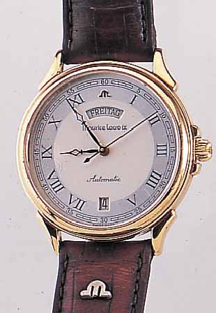 MAURICE LACROIX HERRENARMBANDUHR AUTOMATIK, REF.-NR. 09690, SCHWEIZ UM 1996, METALL VERG.,EDELST.-BODEN GEDR., SAPHIRFLACHGL., TAG U. DATUM, ...