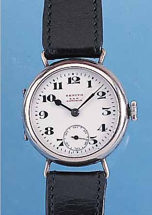 ZENITH HERRENARMBANDUHR, SCHWEIZ UM 1920, NICKELSCHARNIERGEH. VON F.A.HIRSCH & CO., PER-F. EMAILBL. SIGN., DEMNACH FüR ÜBERSEE (BANG- KOK), ...