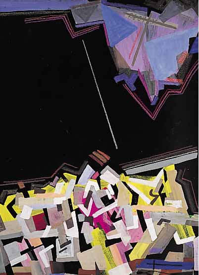 Sheltov, abstrakte Komposition, Gouache auf Papier, ca. 47,5 x 36 cm, monogrammiert und dat. 86, verso kyrillisch betitelt