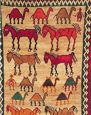 GABBEH,PERSIEN CA 197 X 107 CM. .EHZ 3 WOLLE AUF WOLLE.CA 60 JAHRE.