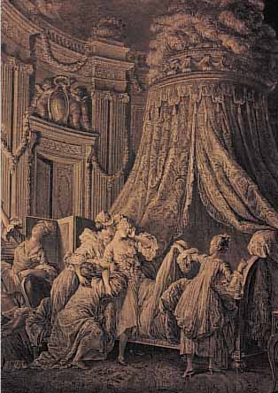 KUPFERSTICH, FRANKREICH, UM 1770, LE COUCHé DE LA MARIéE, CA. 38,5 X 30,5 CM, GEBRäUNT, U.GL., R.