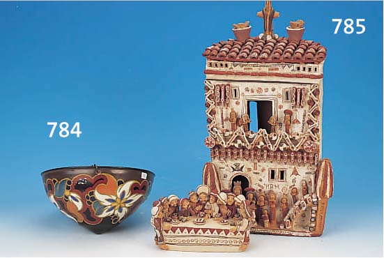 HäNGEAMPEL, GOUADA, HOLLAND, MITTE 20. JH., KERAMIK, D. 24.5 CM, H. CA. 14.5 CM MIT ZUSäTZLICHEM INNENEINSATZ, DIESER L. BEST., BEZ. DAISY