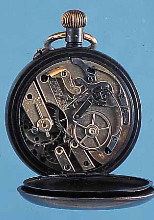 TASCHENUHRCHRONOGRAPH THE ASCOT, REF.-NR. 51336, SCHWEIZ/ENGLAND UM 1904, STAHL BRüN., EMAILBL., 30-MIN.-STOPPZäHLER (ENTGEGENGES. ZäHLEND), ...