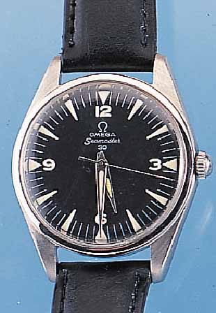 OMEGA HERRENARMBANDUHR, REF.-NR. 2996-1-SC, SCHWEIZ UM 1960, EDELST.-DRUCKGEH., BEI FER- TIGWASSERD., ZIFFERBL. REST., BEZ. SEAMASTER 30, 17 ST., ...