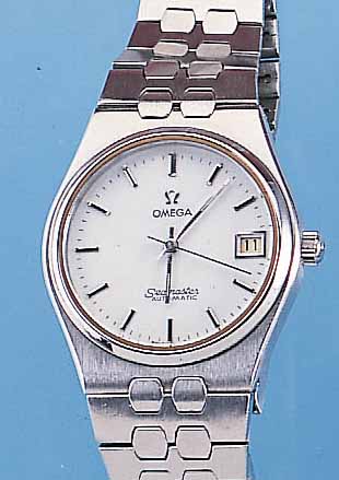 OMEGA HERRENARMBANDUHR SEAMASTER, REF.-NR. 166-0265, SCHWEIZ UM 1977, EDELST., EDELST.- BAND, BODEN GEDR., BLATT ERS., MINERALFLACH- GL., WERK ...