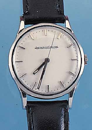 JAEGER LE COULTRE HERRENARMBANDUHR, SCHWEIZ UM 1964, NEUTR. METALLGEH. HART VERCHR., EDEL-ST.-BODEN GEDR., BLATT REST., RUNDANKERW., 17 ST., KAL. ...