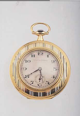 TAVANNES/CYMA HERRENTASCHENUHR LEPINE, REF.-NR. 3318345, SCHWEIZ UM 1930, GG 750/000, LüNETTE U. GEH.-BODEN STREIFENDEKOR, EMAILL. (BLAU U. ...