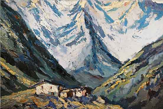 KUPSCH, FELIX, GEB. 1885 BERLIN, PROF. AN DER STAATLICHEN HOCHSCHULE, HIER ANSICHT DES PüTZTALS IN TIROL, ÖL/LWD, LI. U. SIGN., RüCK-SEITIG ...