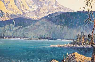 JACOB, FELIX, DEUTSCHER MALER DER 1. HäLFTE 20. JH., INSEL IM GEBIRGSSEE, ÖL/LWD, LWD LEICHT LöCHRIG, RE. U. SIGN. UND BEZ. GRAINAU, ...
