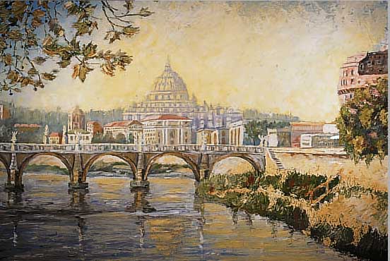 UNBEKANNTER MONOGRAMMIST, DATIERT (19)58, ANSICHT VON ROM, VOM TIBER AUS GESEHEN, ÖL/ LWD, RE. U. MONOGR. HO (?) UND DAT. CA. 76 X 120 CM, R.