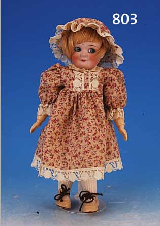 PORZELLANKOPFPUPPE, GOOGLI-TYP, UM 1915, KOPF BISQUITPORZELLAN, EINGESETZTE BLAUE GLASAUGEN, GESCHLOSSENER MUND, BLONDE ...
