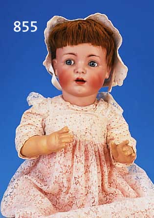 CHARAKTERBABY, KäMMER & REINHARDT, NR. 1294, UM 1915, BLAUE FLIRTING EYES, OFFENER MUND MIT ZWEI ZäHNEN OBEN, MISCHMASSEBABYKöRPER, BRAUNE ...
